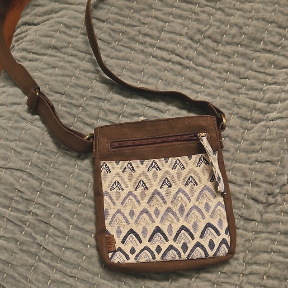 New, Joyn, Brown and Blue Patterned, Hand Stamped Crossbody Bag
